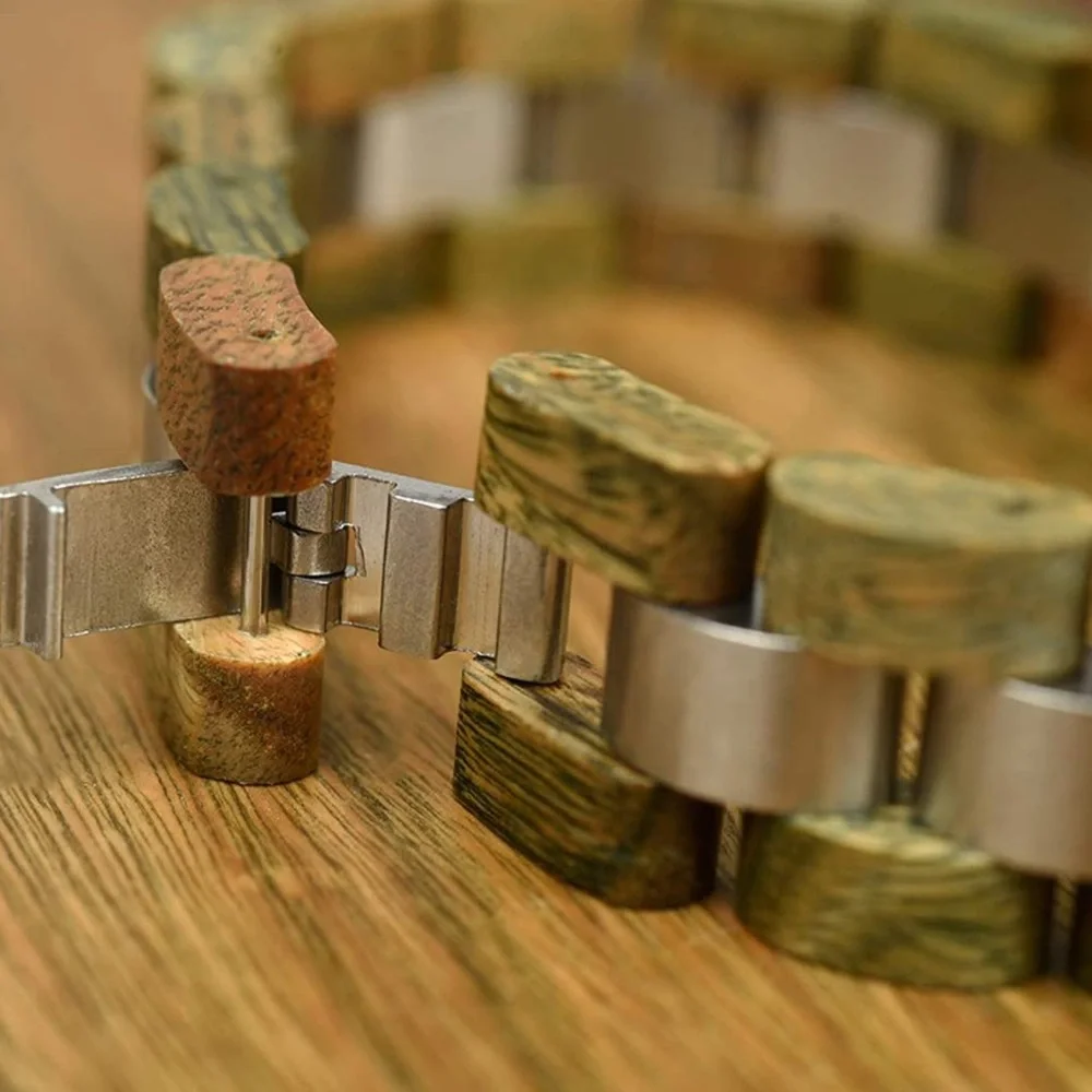 Mens GREEN Wood & Stainless Steel Combined Wooden bracelet *NEW* ARRIVES NEW